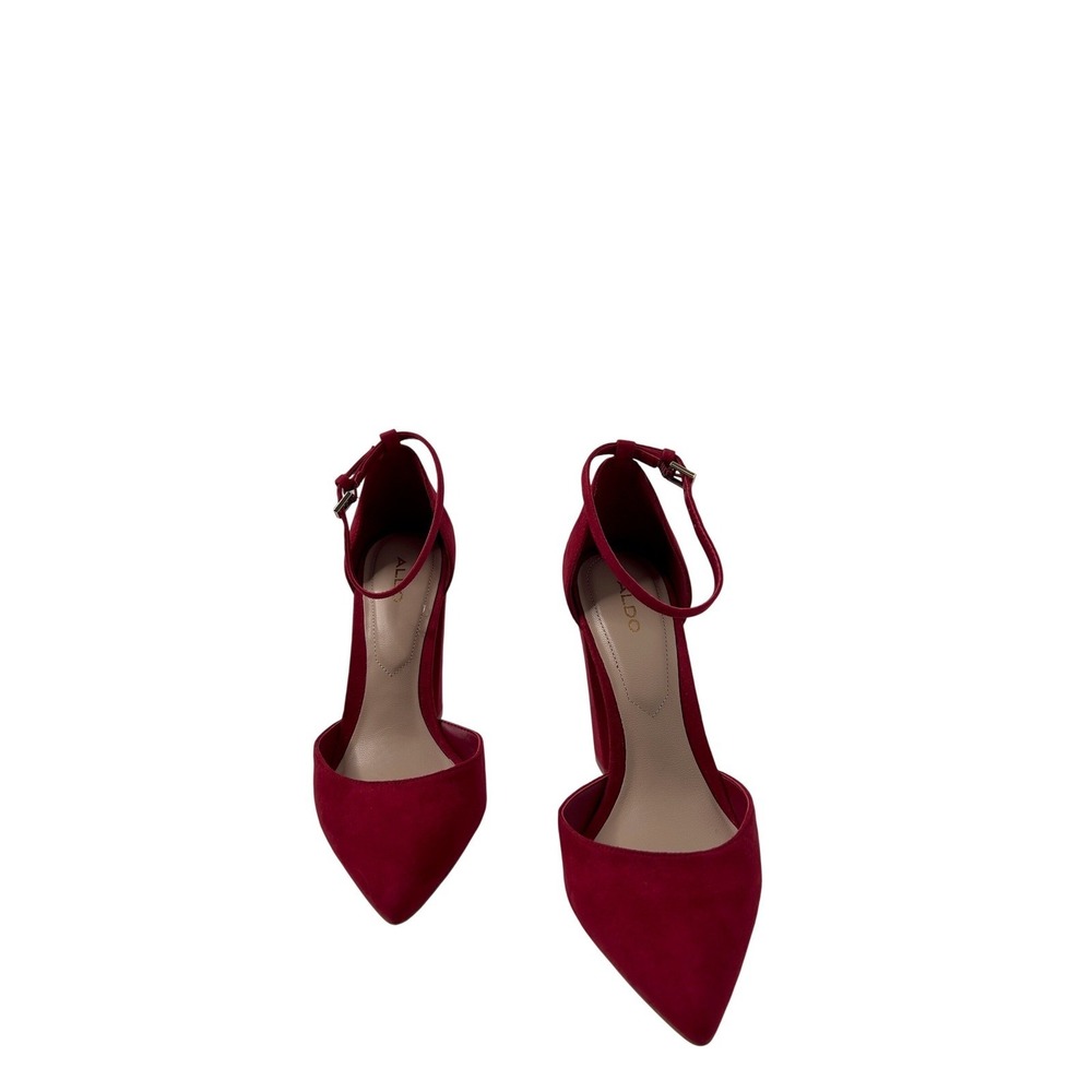 ALDO Women Red Suede Ankle Strap Block Heel Pointed Toe Pumps Size 6 - Picture 8 of 16